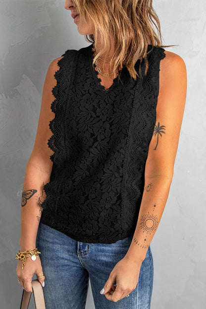 Elegant Black Lace Sleeveless V-Neck Top