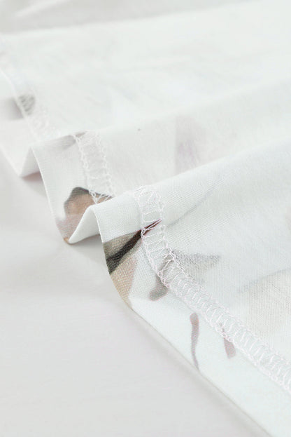 Printed Lace Up Lapel Waist Short Sleeved Midi Dress