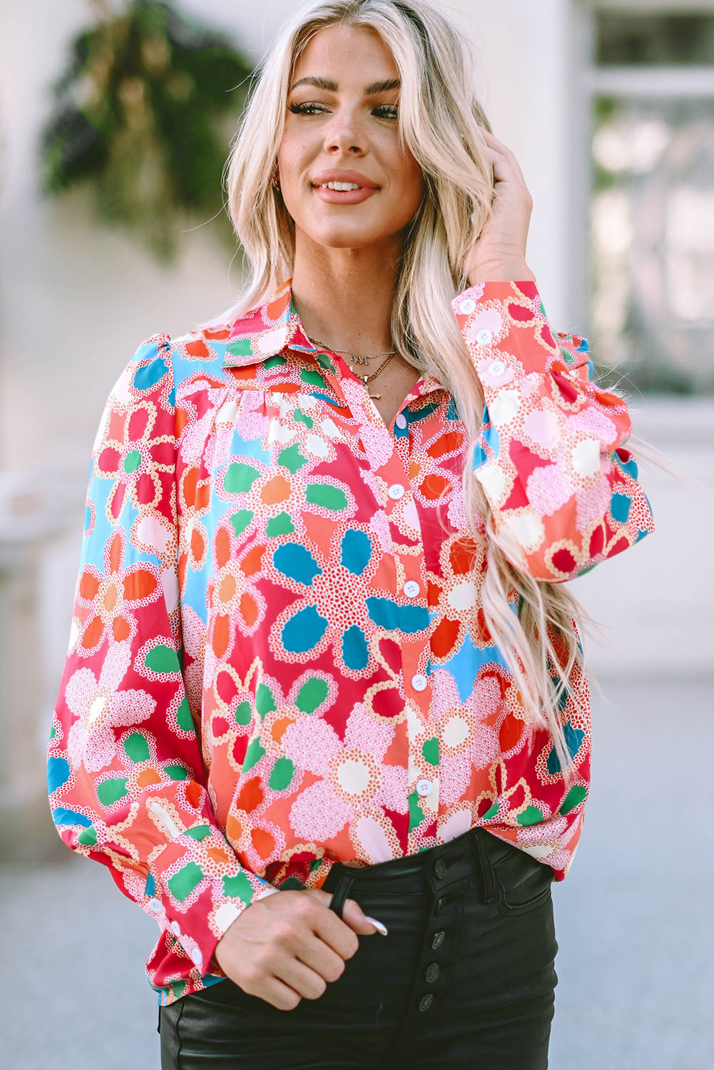 Floral Fantasy Bubble Sleeve Blouse