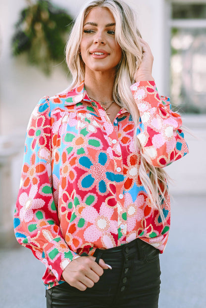Floral Fantasy Bubble Sleeve Blouse