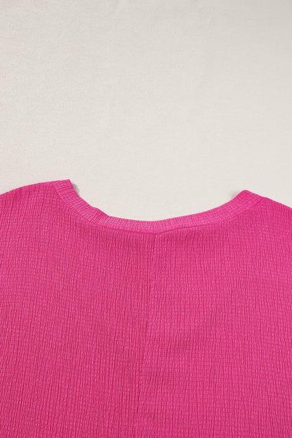 Bubble Hem Bright Pink V Neck Plus Size Top