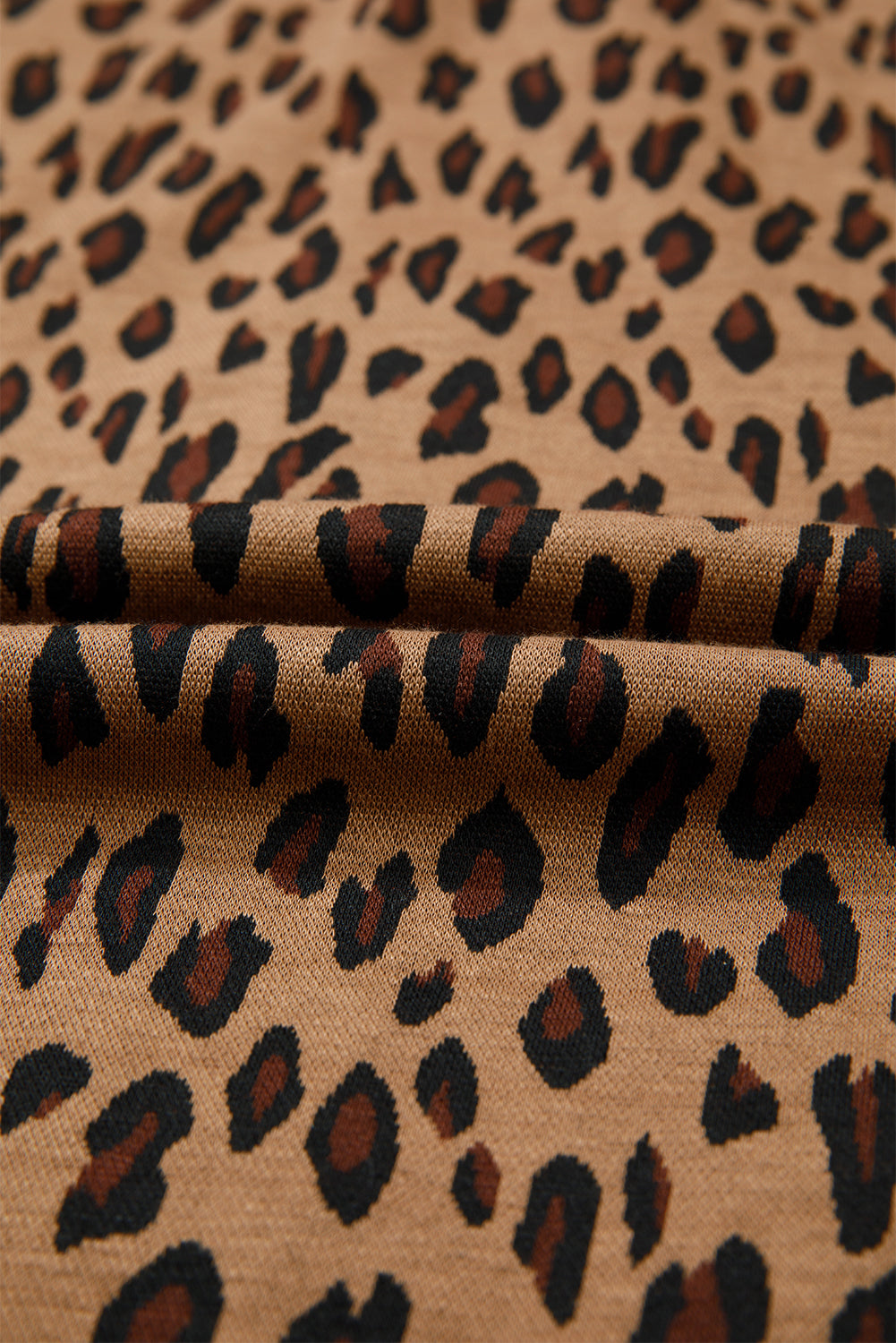 Chestnut Leopard Print Contrast Texture Patchwork Button Flap Pocket Casual Shacket