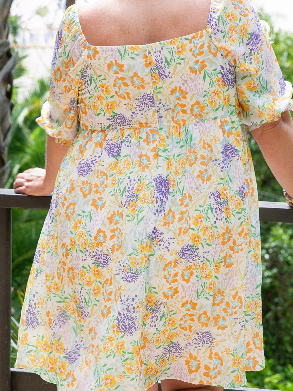 Floral Print Ruffle Sleeve Plus Size Mini Dress