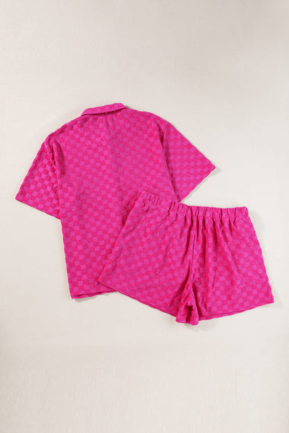 Peach Blossom Checkered Terry Knit Plus Size 2-Piece Shorts Set