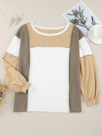Khaki Patchwork Color Block Knit Top