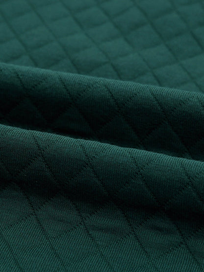 Green Plaid Trim Sweatshirt with Geometric Texture