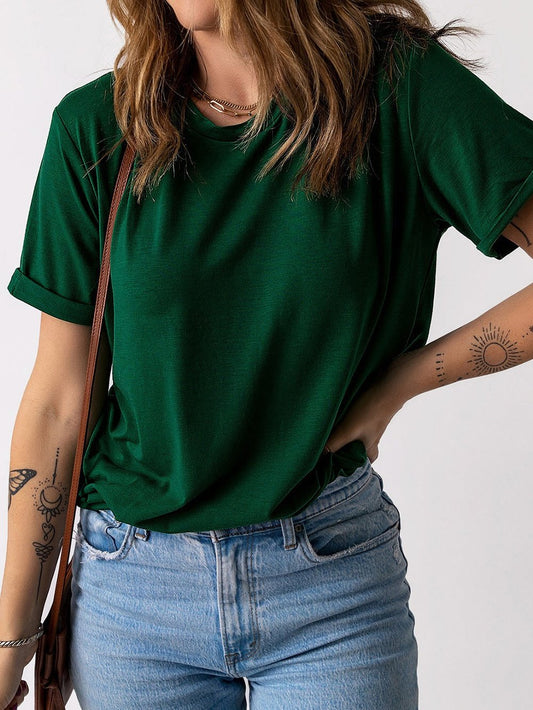 Green Casual Crew Neck T-Shirt for Women