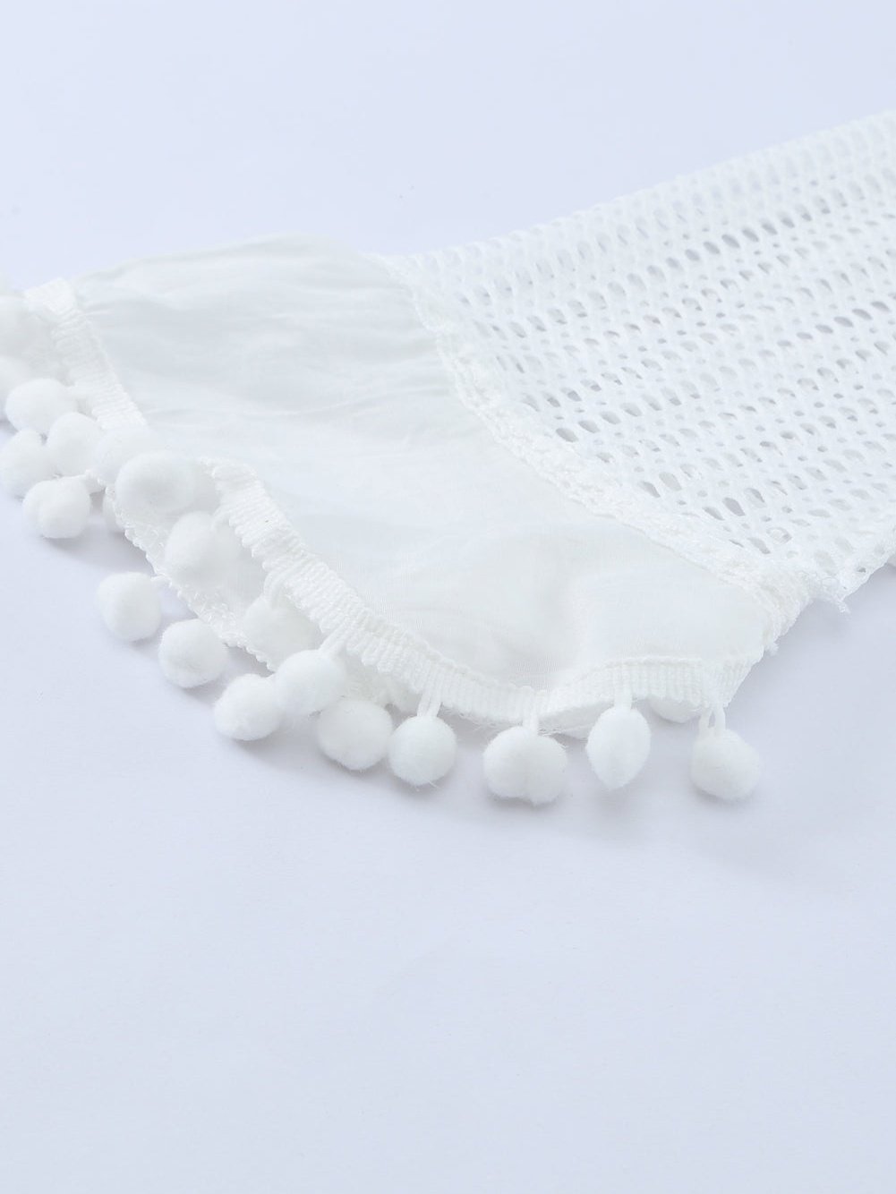 White Crochet Pom Pom Trim Beach Tunic Shift Dress