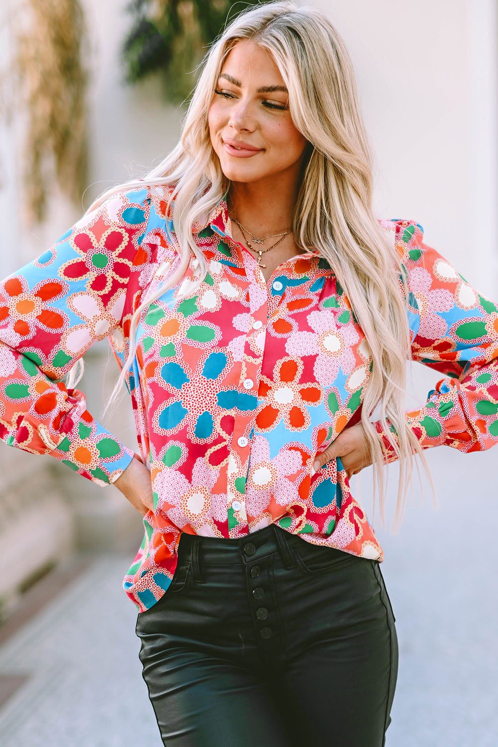 Floral Fantasy Bubble Sleeve Blouse