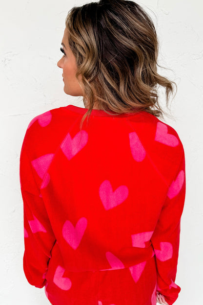 Red Valentines Heart Pattern Soft Fleece 2pcs Short Set