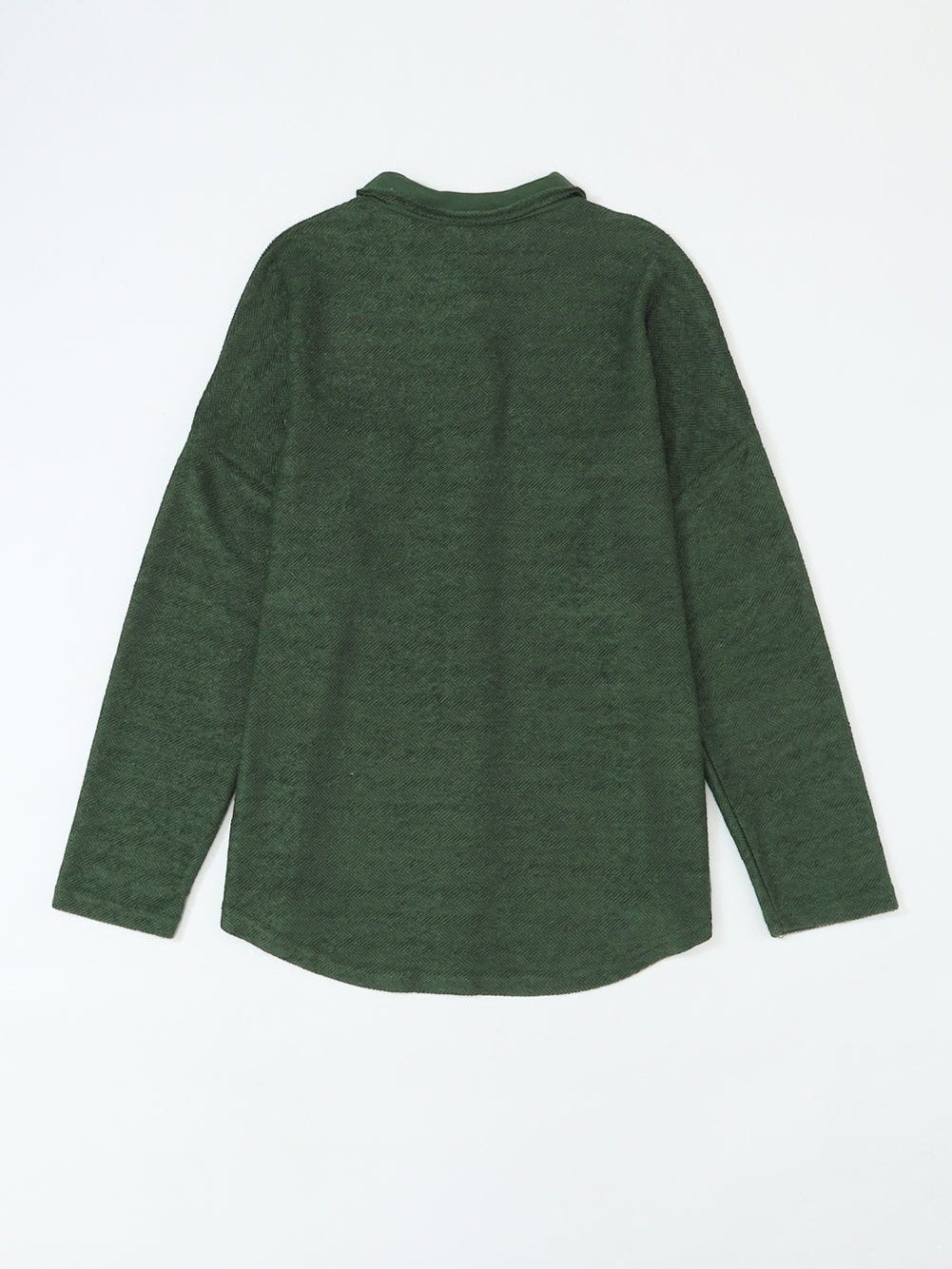 Green Knit Cotton Blend Casual Shacket with Chest Pockets