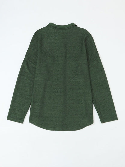 Green Knit Cotton Blend Casual Shacket with Chest Pockets