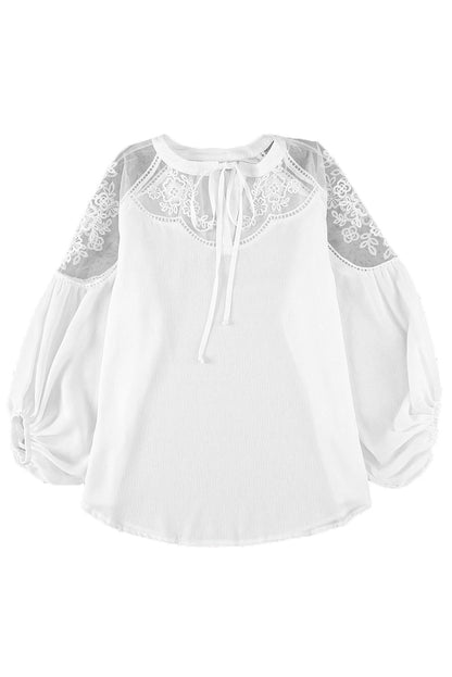 Elegant White Lace Detail V-Neck Blouse