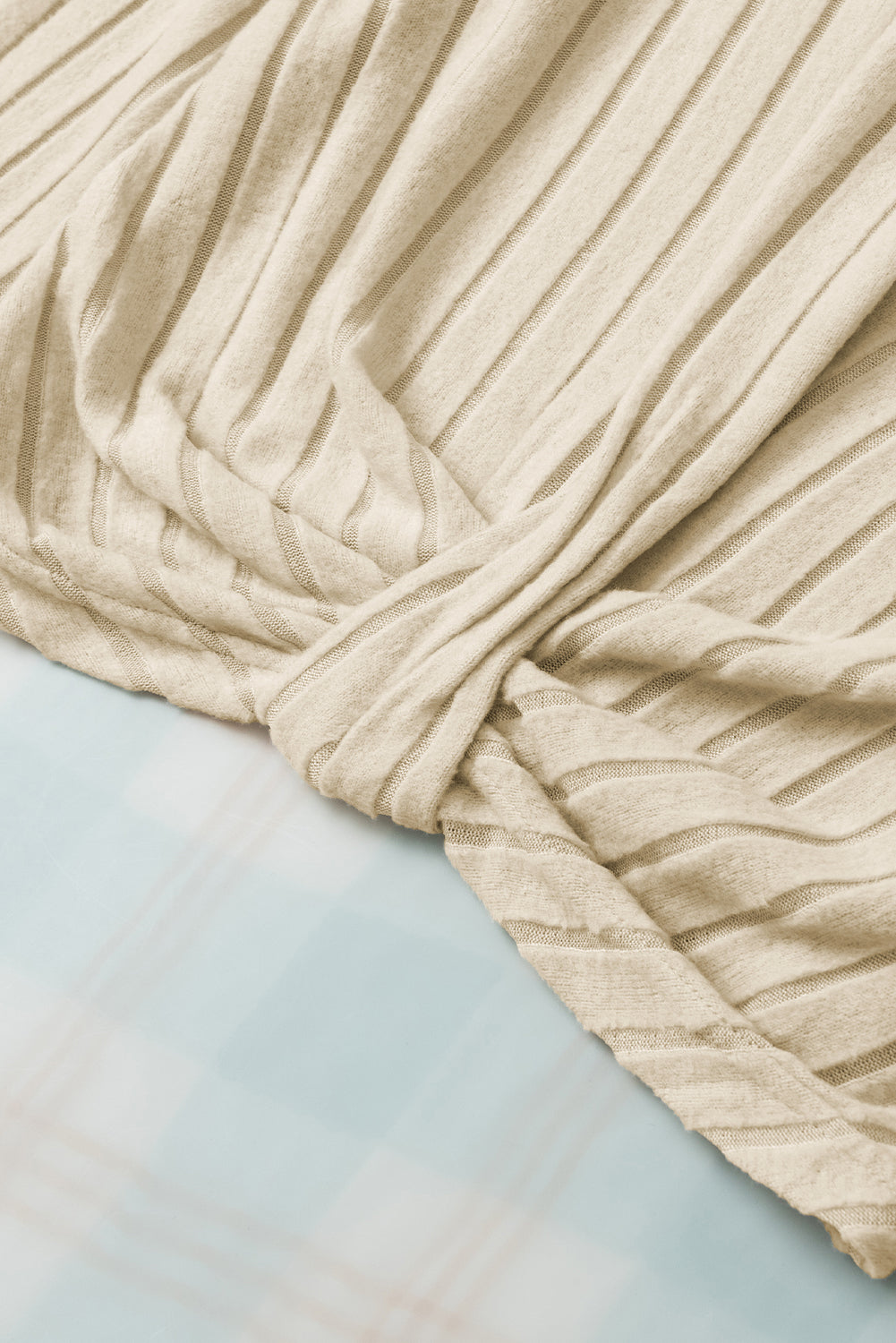 Apricot Twisted Cold Shoulder Ribbed Knit Top with Asymmetrical Neck