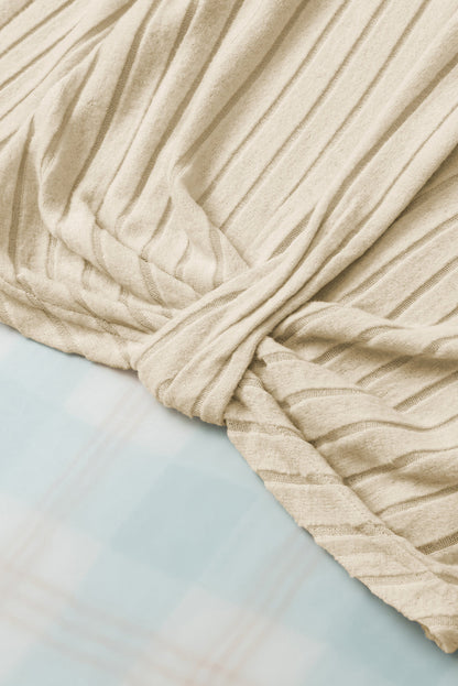 Apricot Twisted Cold Shoulder Ribbed Knit Top with Asymmetrical Neck