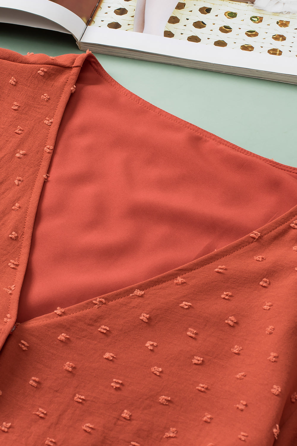 Golden Sparks Plus Size Swiss Dot V Neck Wrap Tie Side Blouse