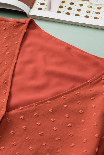 Golden Sparks Plus Size Swiss Dot V Neck Wrap Tie Side Blouse