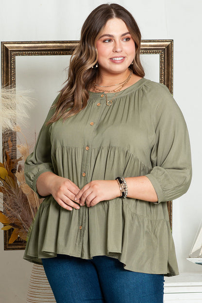 Emerald Plus Size Ruffled Tiered Split Neck Blouse