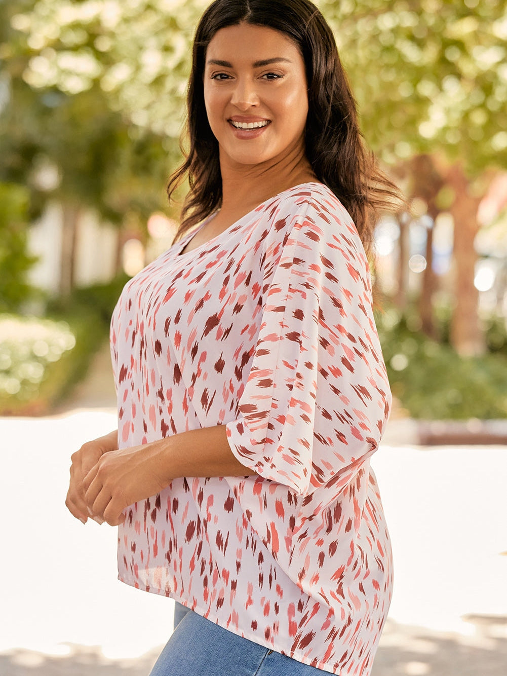 Pink Leopard Print Oversized Dolman Sleeve Plus Size Blouse