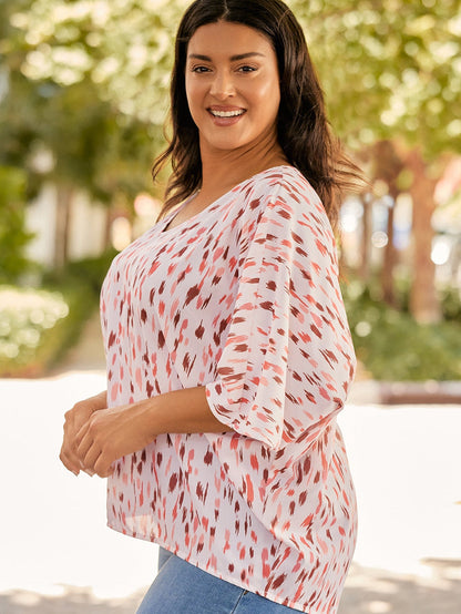 Pink Leopard Print Oversized Dolman Sleeve Plus Size Blouse