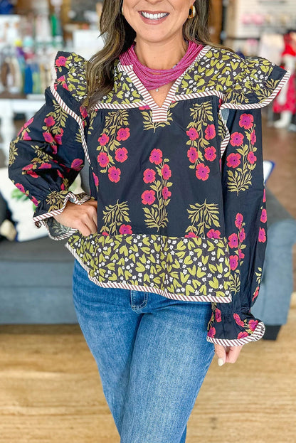Black Midnight Florals Top
