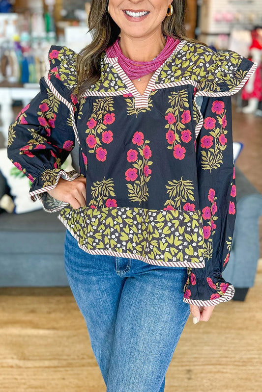 Black Midnight Florals Top