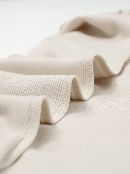 Beige Floral Lace V-Neck Sheath Top with Long Sleeves