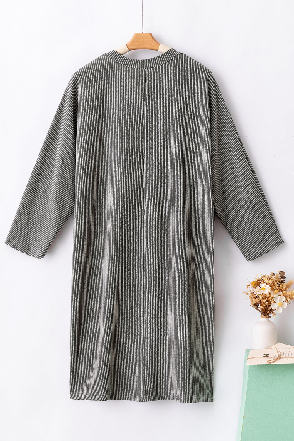 Philippine Gray Plus Size Corded V Neck Shift Dress