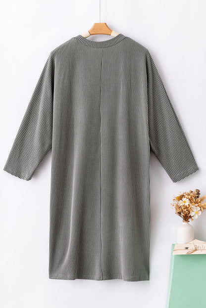 Philippine Gray Plus Size Corded V Neck Shift Dress