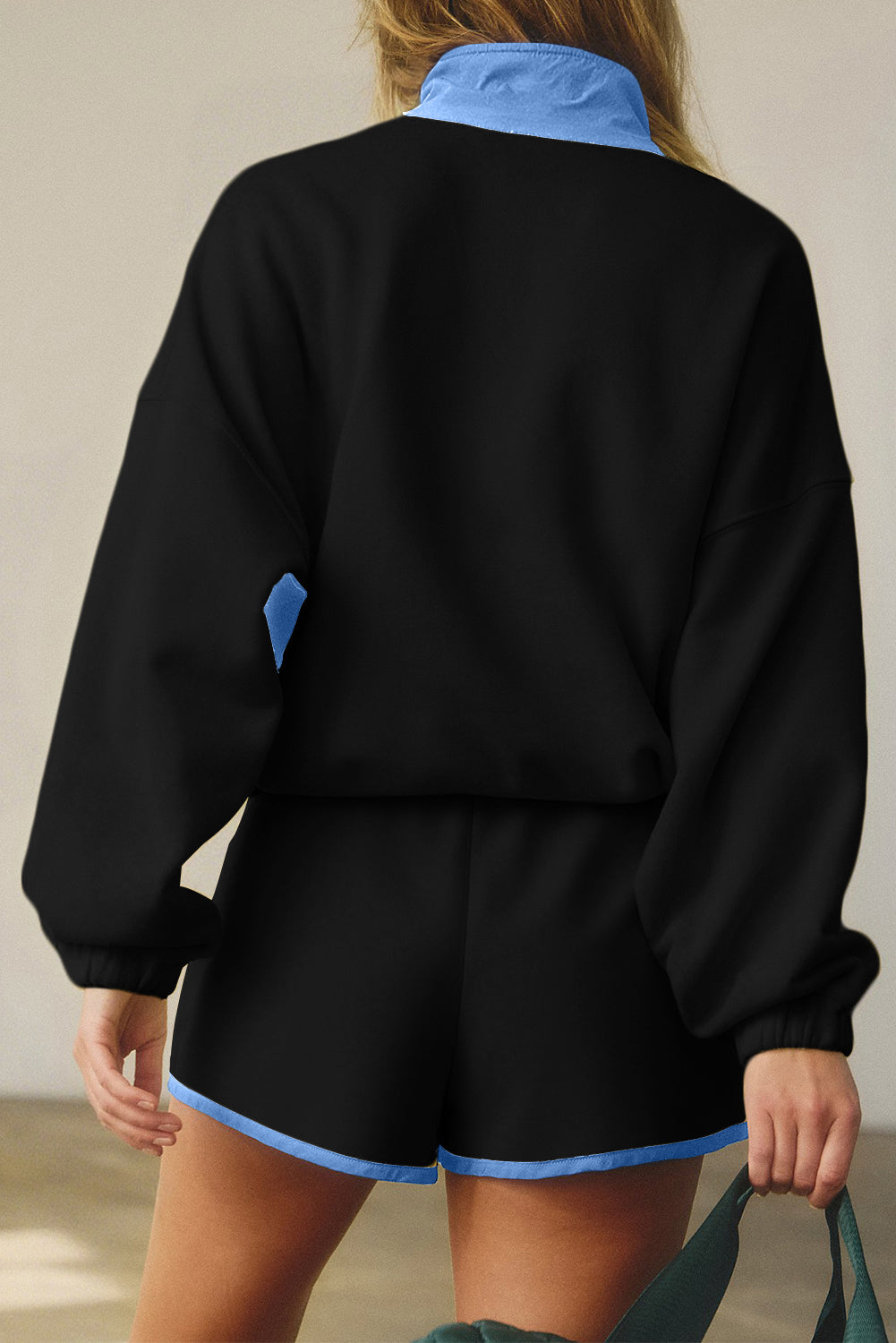 color block pullover short set