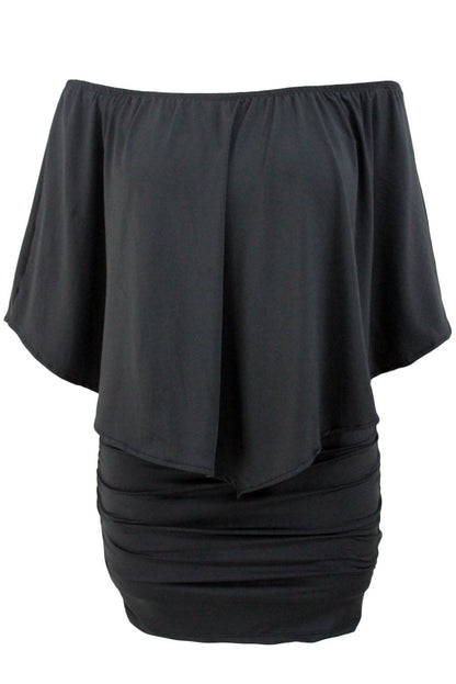 Elegant Black Layered Poncho Mini Dress for Plus Size Women