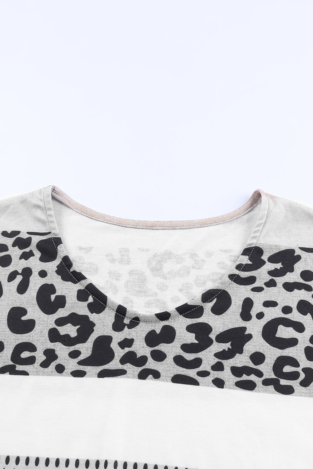 Apricot and Leopard Print V Neck Colorblock Top