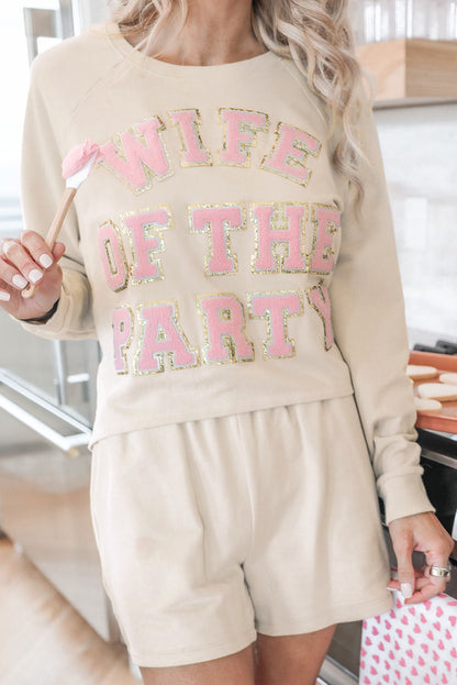 Apricot Letter Printed Cozy Lounge Set with Long Sleeve Top and Shorts