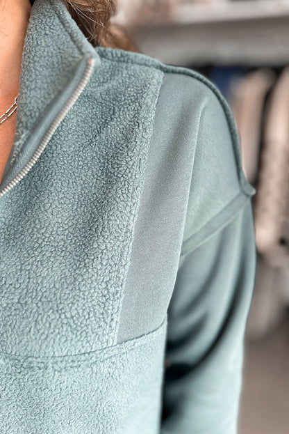 Canton Solid Color Sherpa Patchwork Quarter Zip Pullover Sweatshirt