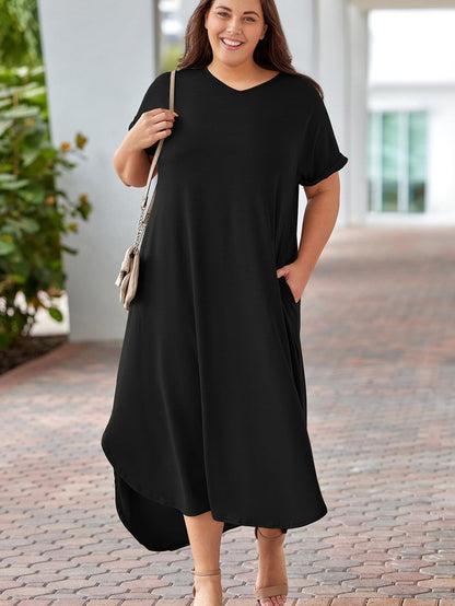 Elegant Black V Neck Maxi Dress for Curvy Women