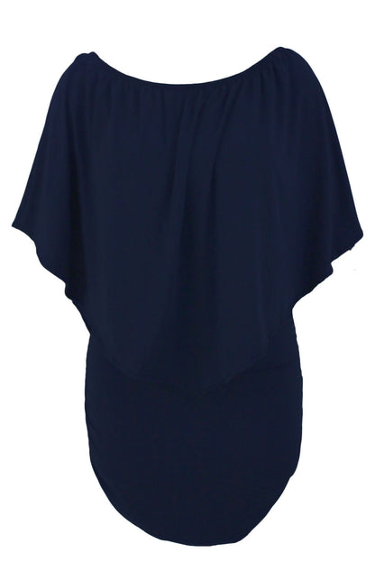 Layered Ruffle Top Plus Size Dark Blue Poncho Mini Dress