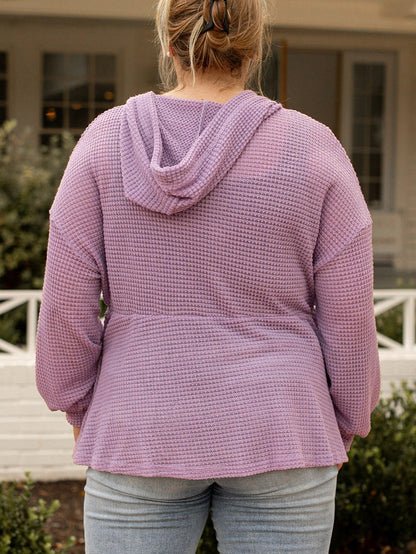 Purple Plus Size Waffle Knit Hooded Top