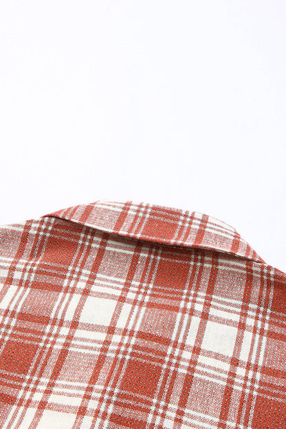 Fiery Red Plaid Print Longline Button-Up Jacket