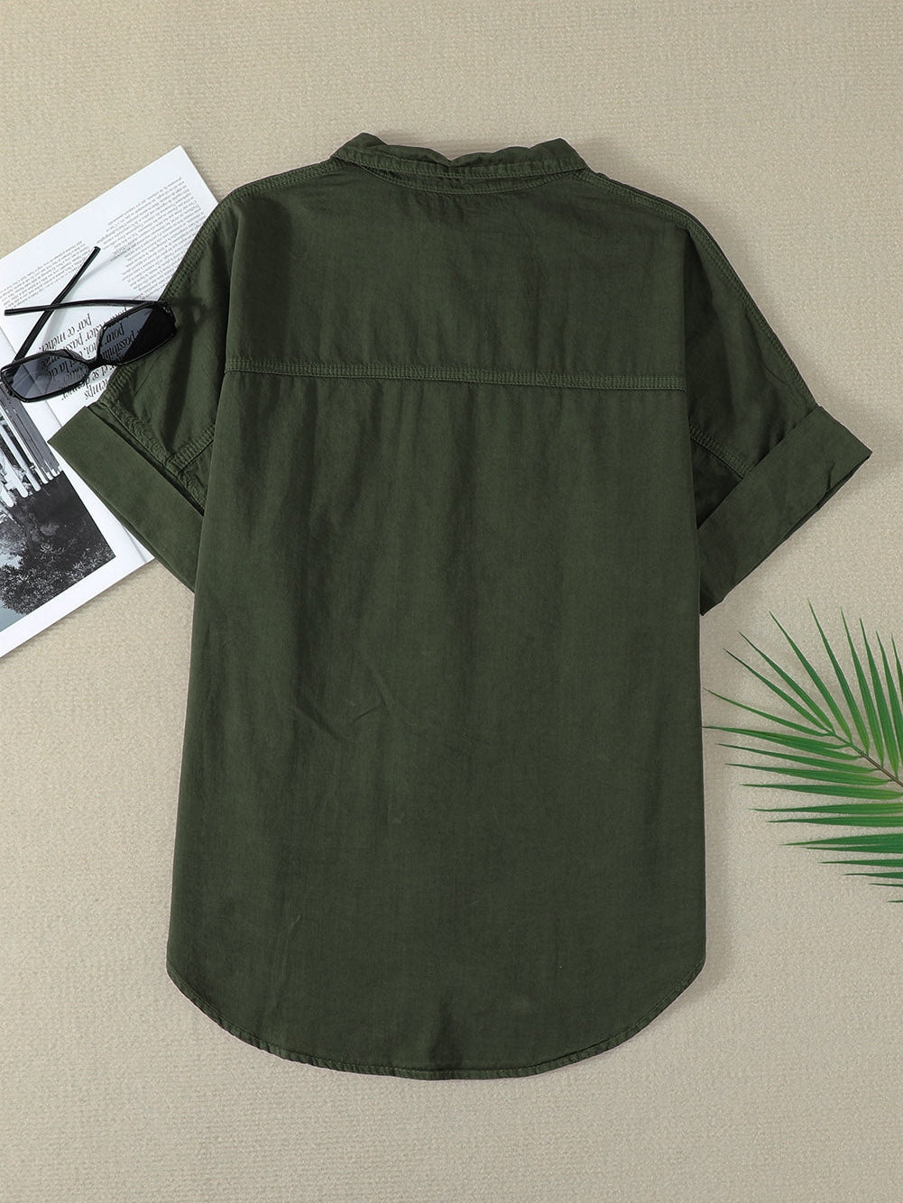 Green Casual Denim Shirt with Boyfriend Style