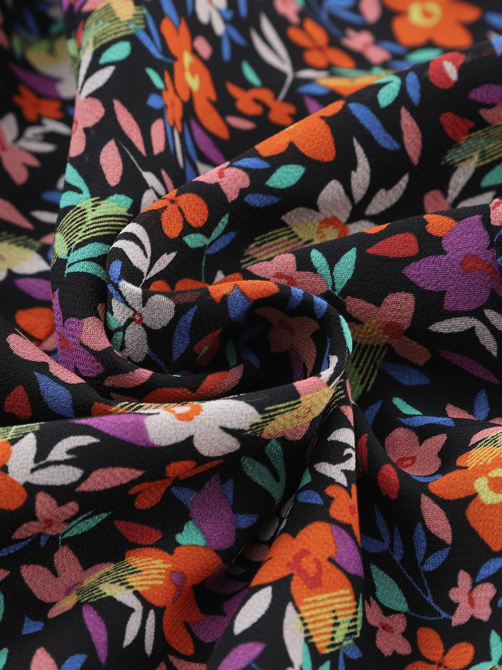 Elegant Black Floral Blouse with Bubble Sleeves