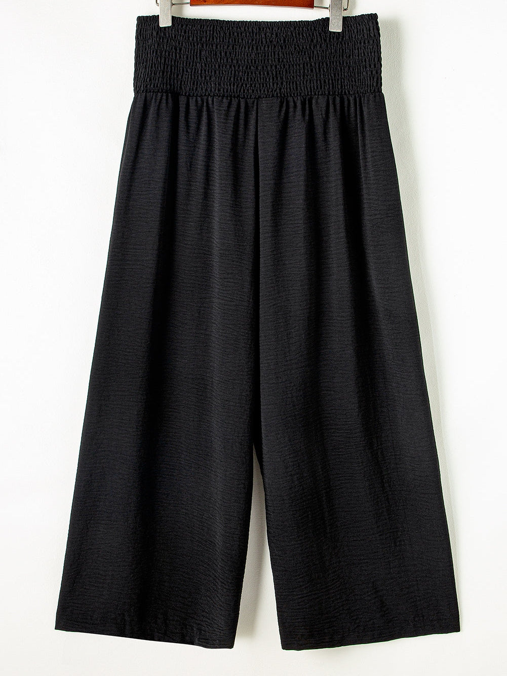 Black Shirred High Waist Plus Size Wide Leg Pants