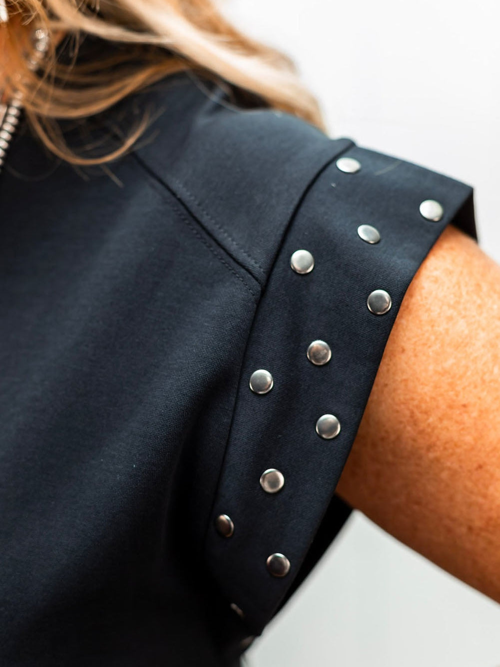 Black Studded Cap Sleeve Plus Size T-shirt Dress