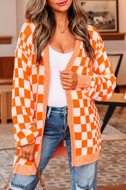 orange checkered cardigan