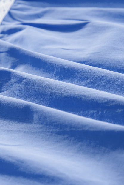 Sky Blue Lace Trim Accent Ruffled Tiered Dress