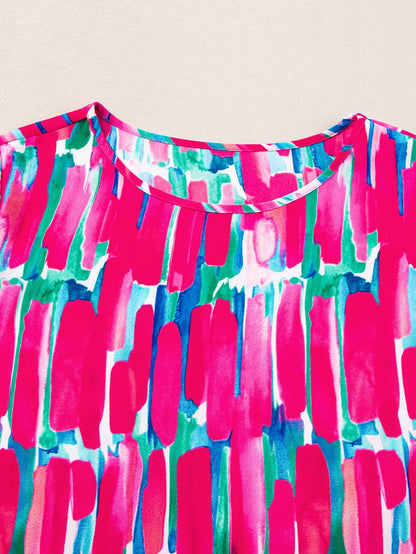 Rosy Abstract Print Ruffle Petal Sleeve Blouse for Curvy Queens