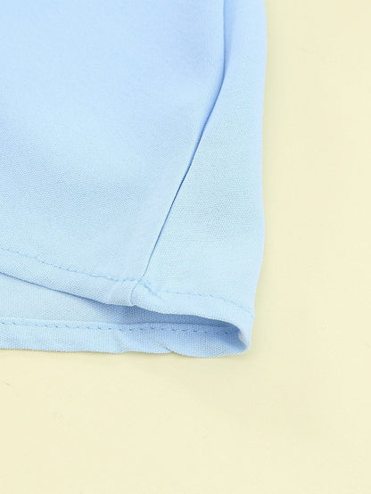 Elegant Sky Blue V Neck Lace Detail Blouse