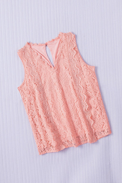 Floral Lace Sleeveless V Neck Top
