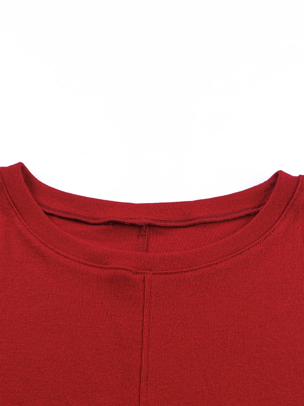 Fiery Red Crew Neck Patchwork Long Sleeve Casual Top