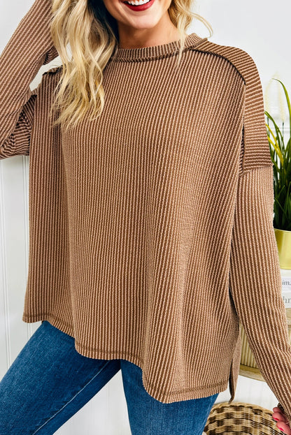 twisted ribbed long sleeve top