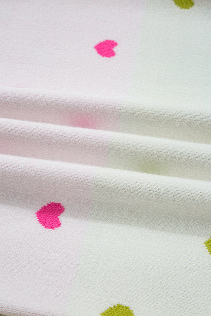 Multicolour Heart Pattern Colorblock Knit High Neck Baggy Sweater